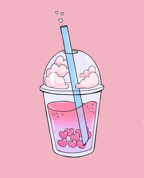 Happy Valentine's Day! Here's a cloudly heart drink from our Anime Drawing Camp! What would you put in your bubble tea? 😻 #digitalart #artcamp #bubbletea #artclass Kawaii Bubble Tea Drawing, Cute Tea Drawing, Cute Drinks Drawing, Boba Drink Drawing, Drink Art Drawing, Cute Drink Drawings, Pink Aesthetic Drawing, Bubble Tea Drawing, Boba Drawing