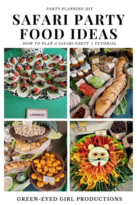 Safari Party Food Ideas - A Cotton Kandi Life Safari Theme Party Food, Monkey Snacks, Jungle Theme Food, Safari Party Food Ideas, Safari Party Food, Safari Birthday Party Food, Jungle Party Food, Safari Party Foods, Jungle Food