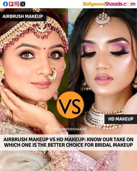 Both HD makeup and Airbrush makeup offer similar benefits in many aspects but it is the few differences that prove to be the decision-maker. Airbrush Makeup Wedding Bridal, Hd Makeup Looks Bridal Indian, Hd Makeup Looks, Airbrush Makeup Looks, Make Up Techniques, Airbrush Makeup Wedding, Which Makeup, Airbrush Make Up, Hd Make Up