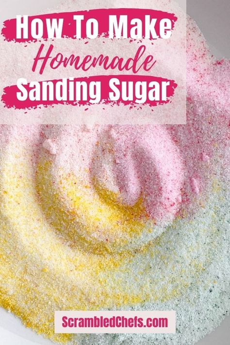 Follow this easy tutorial for how to make sanding sugar to add color and sweetness to your favorite baked goods! An easy kitchen basics tip! This is an easy way to add colored sugar to any favorite cookie or cake! Sanding Sugar How To Make, How To Color Sugar, Sanding Sugar, Cookie Cake Pie, Kitchen Basics, Baking Hacks, Flavored Salts, Colored Sugar, Icing Frosting