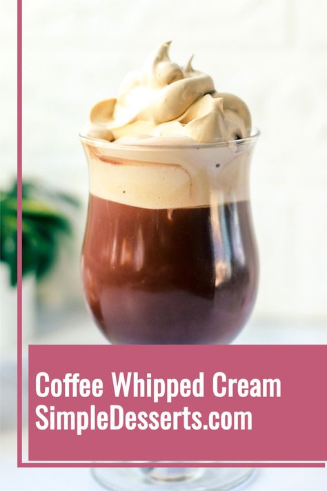 This Coffee Whipped Cream recipe is a delicious treat that adds a rich coffee flavor to your favorite desserts and coffee drink. Whether you're a huge fan coffee or just looking for the best ways to add a little something extra, this whipped cream is a must try recipe. Coffee Whipped Cream Recipe, Sweet Drinks Recipes, Coffee Whipped Cream, Cinnamon Sugar Muffins, Whipped Cream Recipe, Simple Desserts, Recipes With Whipping Cream, Frozen Coffee, Baking Cocoa