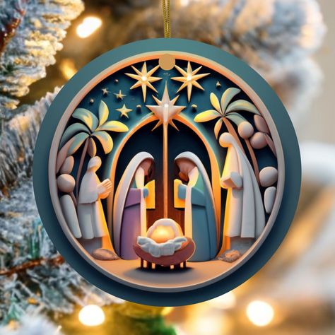 Introducing our captivating 2.75 inch Nativity Painting Christmas Ornament, 3D look, but meticulously printed on durable ceramic! This ornament showcases a beautifully painted manger scene that will infuse your holiday decor with warmth and wonder. 🌟 **Celebrate the Nativity Immerse yourself in the timeless Nativity story with this masterfully painted ornament. Every brushstroke, from Mary, Joseph, and Baby Jesus to the humble animals, is a work of art that brings this cherished tale to life. 🖼️ **High-Quality Ceramic Print This isn't your average ornament; it's a high-quality ceramic print that captures the essence of the Nativity scene with vivid colors and intricate details. The charm of the painting radiates brilliantly. 🎄 **Effortless Holiday Decor Hanging this ornament is a breeze Nativity Painting, Nativity Story, The Nativity Story, Nativity Christmas, Unique Christmas Decorations, Nativity Ornaments, Painted Christmas Ornaments, Thoughtful Christmas Gifts, Meaning Of Christmas