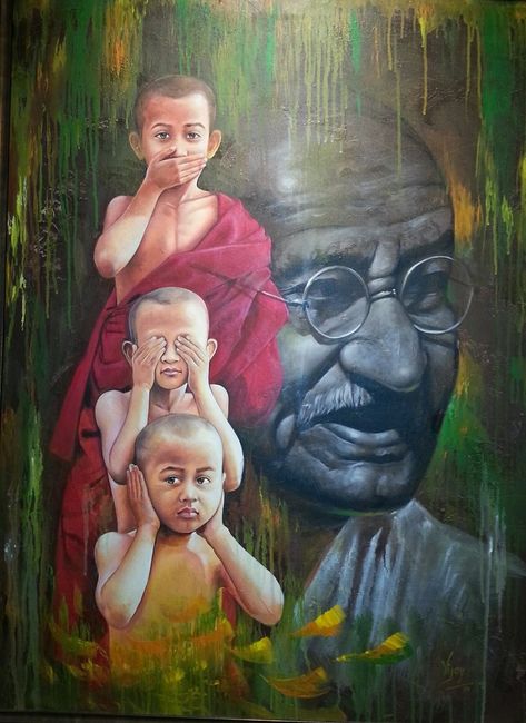 Gandhi Ji, Art Competition Ideas, Independence Day Drawing, Colorful Canvas Art, Buddha Art Drawing, Drawing Competition, Boho Art Drawings, Beautiful Art Paintings, Female Art Painting