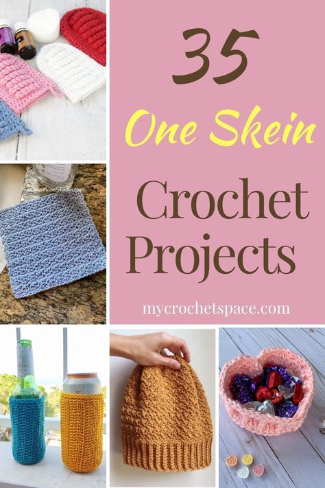 If you have one skein of yarn and don't know what to do with it then this is for you! Here you can find over 30 one skein crochet projects - mostly easy free patterns that are beginner friendly. There are patterns for home, kitchen and wearables that will inspire you! Bulky Crochet Patterns Free, What To Crochet With Bulky Yarn, Magic Circle Crochet Projects, Beginning Crochet Patterns Free, Easy Cotton Crochet Patterns Free, Things You Can Crochet And Sell, Free Crochet Patterns Websites, One Skein Crochet Bag Patterns Free, What Can You Crochet