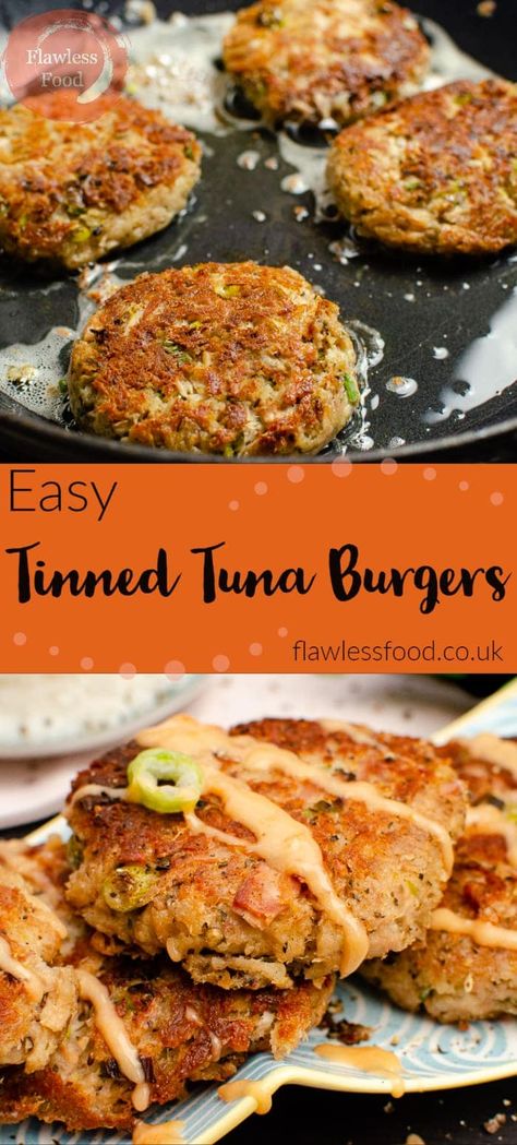 Looking for a new recipe using canned tuna? Easy Tinned Tuna Burgers are a favourite in our house, so quick and easy to make and they taste delicious! Two tins of tuna mixed together with breadcrumbs, parmesan, onion, egg, mayo, dried herbs, and garlic. Made into a patty burger, perfectly cooked until crispy on the outside and moist inside. A healthy option is to cook them in the oven, although they are healthier compared to most other burgers anyway! Ready in under 20 minutes! Tinned Tuna Recipes, Tuna Ideas, Tuna Burger Recipe, Healthy Tuna Recipes, Recipes Tuna, Tuna Fish Recipes, Egg Mayo, Tuna Burgers, Recipes Steak