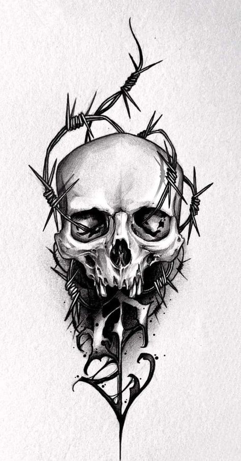 Skull Art Tattoo, Black Art Tattoo, Cool Tattoo Drawings, Skull Sleeve Tattoos, Skull Art Drawing, Creepy Tattoos, Skulls Drawing, Gothic Tattoo, Tattoo Style Drawings