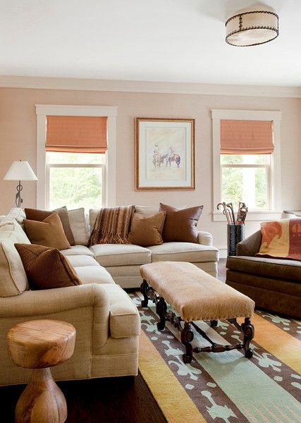 Peach Sofa, Peach Living Room, Couch Colors, Peach Living Rooms, Sofa Living Room Ideas, Brown Sofa Living Room, Brown Living Room Decor, Modern Floor Plans, House Of Turquoise