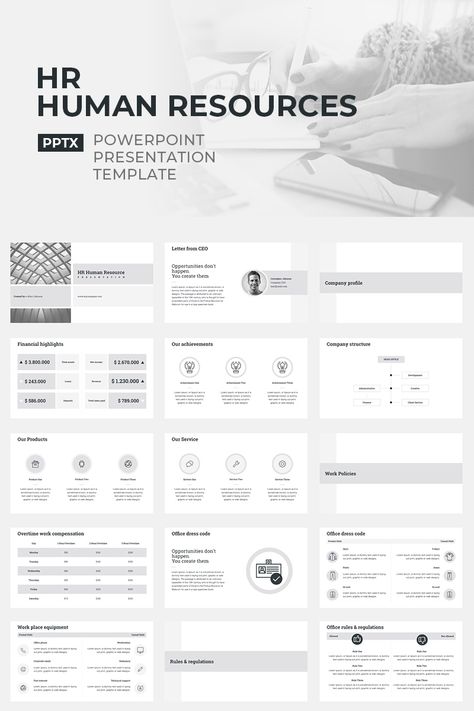 Companies which have HR services will find this ready to use Human Resources template beneficial when writing HR proposals, internal presentations and documents for new employees. This HR presentation template allows you to showcase the services you provide, your team, and your team’s expertise. Provide your clients with a detailed outline of payroll, office schedules, benefits and insurance. #minimalistandsimplepowerpointtemplates Hr Presentation, Booklet Layout, Hr Services, Simple Powerpoint, Simple Powerpoint Templates, Company Structure, Topics For Research, Professional Powerpoint Templates, Professional Powerpoint