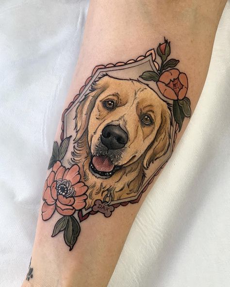 Ellie Tattoo on Instagram: “Pup portraits! Thanks Tash :)” Dog Portrait Tattoo Flowers, Doodle Dog Art, Portrait Tattoo Sleeve, Dog Portrait Tattoo, Puppy Tattoo, Dog Memorial Tattoos, Pawprint Tattoo, Dog Paw Tattoo, Tattoo Flowers