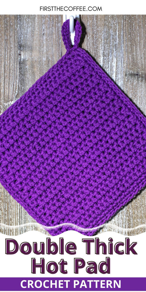 Double Thick Crochet Hot Pad - A Free Crochet Pot Holder Pattern Extended Single Crochet, Potholder Patterns Free, Hot Pad Pattern, Crochet Hot Pad, Crochet Washcloth Free Pattern, Cotton Crochet Patterns, Thick Crochet, Crochet Pot Holders Free Pattern, Scrap Yarn Crochet