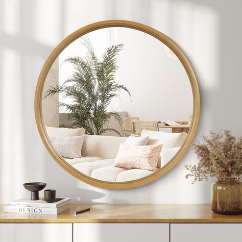 WallBeyond 28 inch Wood Frame Round Mirror, Decorative Circle Wall Mirror for Bathroom Vanity, Natural Wood - Walmart.com Mirror For Bathroom Vanity, Round Wooden Mirror, Circle Wall Mirror, Natural Living Room, Mirror For Bathroom, Circular Mirror, Mirror Wall Bathroom, Wooden Mirror, Living Room Mirrors