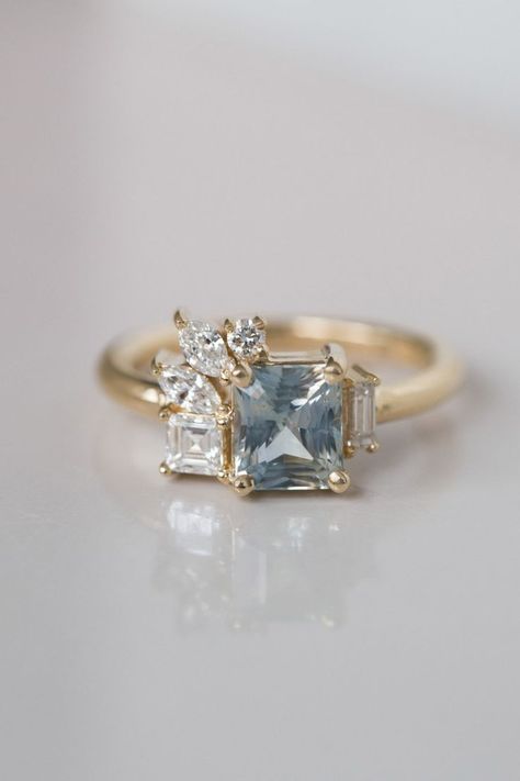 Classy Engagement Ring, Blue Diamond Engagement Ring, Tanzanite Engagement Ring, Blue Engagement Ring, Cute Engagement Rings, Future Engagement Rings, Diamond Cluster Engagement Ring, Cluster Engagement Ring, Sapphire Engagement Ring Blue