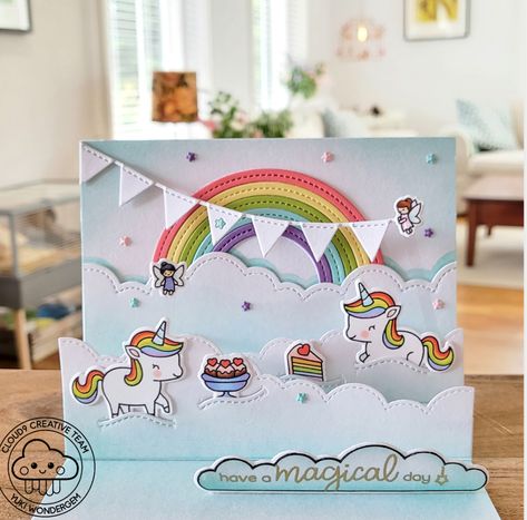 Pop Up Unicorn Card, Lawn Fawn Unicorn Picnic, Unicorn Birthday Cards Handmade, Unicorn Cards Handmade, Lawn Fawn Unicorn, Diy Unicorn Birthday Card, Unicorn Picnic, Birthday Card Unicorn, Unicorn Cards