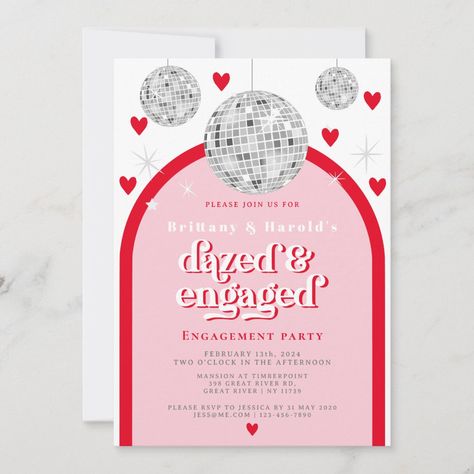 Disco Ball Engagement Party, Engagement Party Disco, Disco Engagement Party, Engagement Photo Invitations, Disco Glamour, Ticket Party Invitations, Disco Design, Retro Disco Ball, Retro Invitation