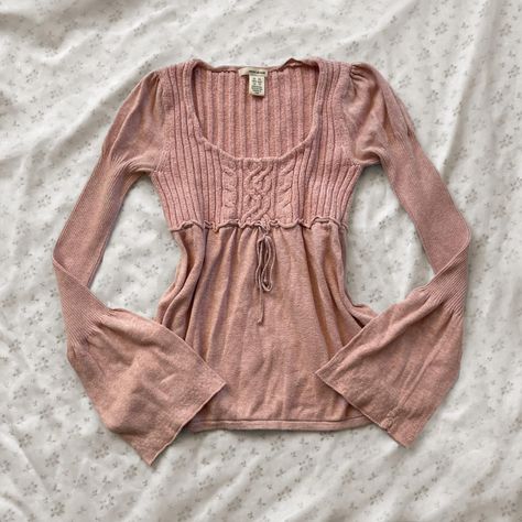 ˚₊ ⋆ Coquette fairy babydoll knit DKNY flared sleeve... - Depop Fairy Sweater, Coquette Sweater Outfit, Flare Sleeve Sweater, Unique Top, Sweater Sleeves, Flared Sleeves, Sweater Outfits, Baby Dolls, Fashion Inspo