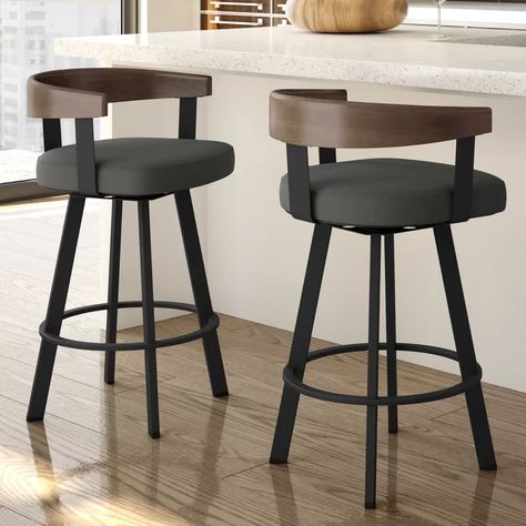 Corrigan Studio Drees Swivel Bar & Counter Stool & Reviews | Wayfair Leather Swivel Bar Stools, Cool Bar Stools, Retirement House, Kursi Bar, Stools For Kitchen Island, Swivel Counter Stools, Counter Bar, Stools With Backs, Swivel Stool