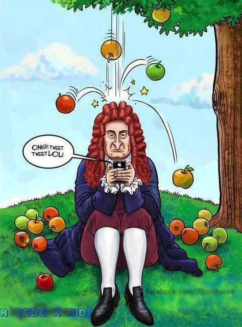 Newton and his laws of gravity!! Haidar Ali, Work Cartoons, Newtons Laws, Astronomy Art, Isaac Newton, E Mc2, Science Humor, Adam And Eve, Science Art