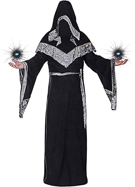 Amazon.com: BITSEACOCO Mens Halloween Costume Hooded Sorcerer Robe, Medieval Vintage Renaissance Wizard Gown Cloak Cape (XXL, Black) : Clothing, Shoes & Jewelry Warlock Costume, Mens Halloween Costume, Hooded Gown, Priest Outfit, Priest Robes, Star Wars Halloween Costumes, Wizard Robes, Cosplay Costumes For Men, Cloak Dress