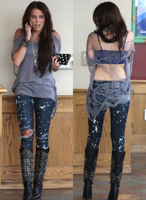 Miley Cyrus Outfit, 2010 Outfits, Miley Cyrus Style, Early 2010s, 2010s Fashion, Outfits 2000s, 2010 Fashion, Torn Jeans, Vanessa Hudgens