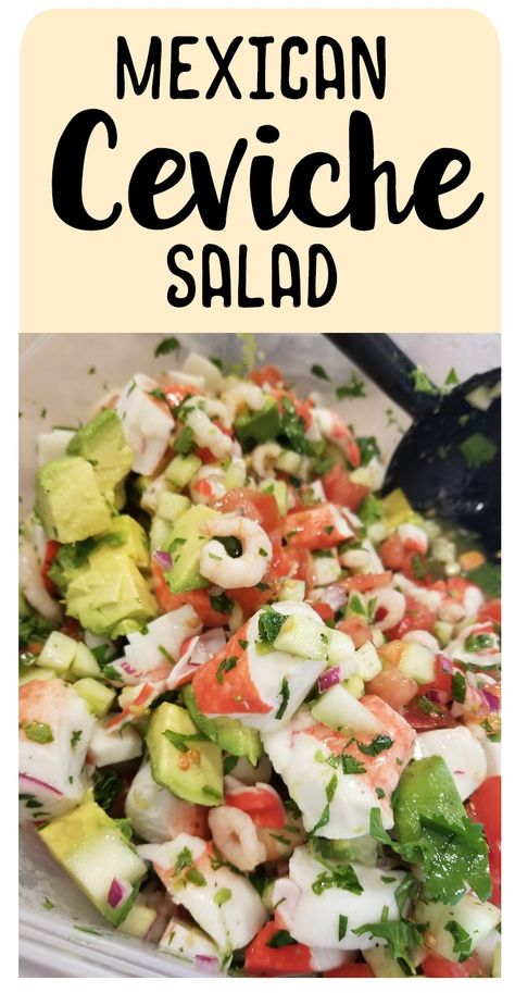 Mexican Ceviche Salad - Dude, That's Dope Civeche Recipe, Ceviche Recipe Fish, Ceviche Salad, Ceviche Recipe Mexican, Mexican Ceviche, Shrimp Ceviche Recipe, Yummy Appetizers Parties, Mexican Salad Recipes, Mexican Salad