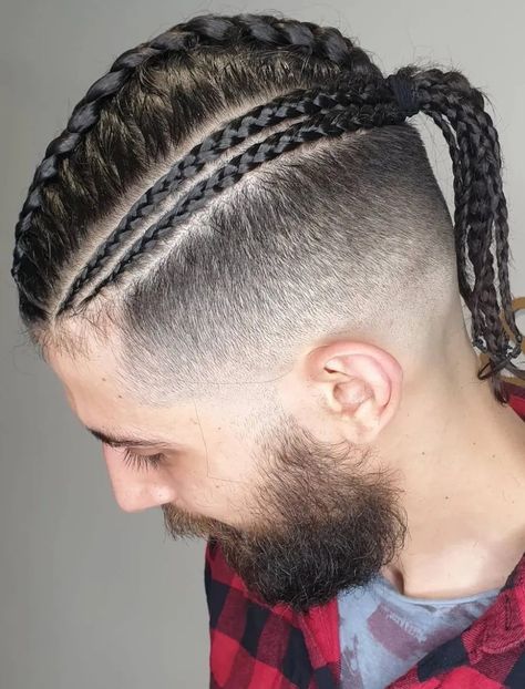 Undercut Braids, Two Cornrow Braids, Undercut Ponytail, Undercut Braid, Box Braids Men, Long Hairstyles For Men, Braid Styles For Men, Braids Men, Man Bun Hairstyles