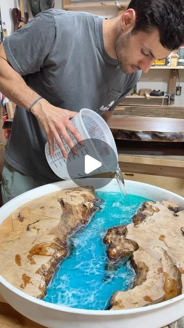 Ben Elia on Instagram: "Work in progress on this new circle table build 💪🏼 
.
.
.
.
#wood #wooddesign #woodart #epoxy #epoxyart #resinart #woodworker #handcrafted #art #ocean #design #furnituredesign #furniture #satisfying #smallbusiness #artcollector #build" Epoxy Resin Cabinet Doors, Epoxy Chopping Board, Round Wood Table Diy, Epoxy Resin Furniture Diy, Wood Fractal Burning, River Epoxy Table, Epoxy Wood Art, Epoxy Board Ideas, How To Use Epoxy Resin On Wood