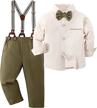 ZOEREA Toddler Baby Boy Suit Clothes Gentleman Wedding Outfits Long Sleeve Dress Shirt + Suspender Pants + Bowtie 1-5T Toddler Boy Wedding Guest Outfit, Boys Holiday Outfits, Boy Clothes Style, Toddler Boy Dress Clothes, Fall Birthday Outfit, Formal Boys Outfit, Clothes Fancy, Birthday Boy Outfit, Gentleman Suit