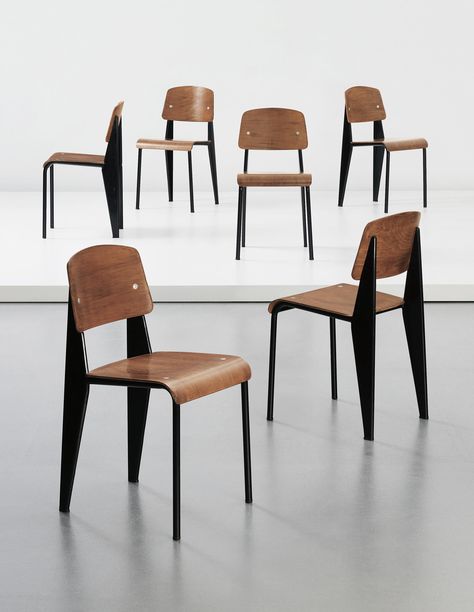 JEAN PROUVÉ Set of six 'Semi-metal' chairs, model no. 305, circa 1950 Jean Prouve Chair, Prouve Chair, Famous Chair, Danish Chair, Iconic Furniture, Design Master, Vintage Chairs, Cool Chairs, Metal Chairs