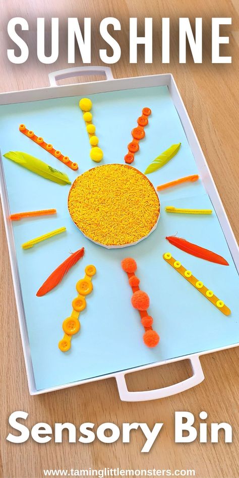 Sun Fine Motor Activities, Sunshine Sensory Bin, Sun Sensory Bin, Sun Activities For Toddlers, Sun Activities Preschool, Sensory Activity For Toddlers, Sun Activities, Activity For Babies, Summer Sensory