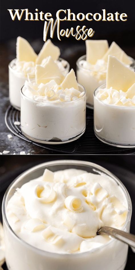 White Chocolate Mousse Recipe, Mousse Recipes Easy, 2 Ingredient Desserts, Baking Hacks, Cheesecake Mousse, White Chocolate Mousse, Chocolate Mousse Recipe, Mousse Dessert, Bake Recipes