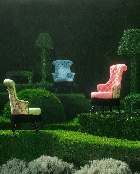 Topiary Garden, Flower Installation, Whimsical Garden, Milan Design Week, English Garden, Retro Chic, 인테리어 디자인, Furniture Collection, Luxury Homes