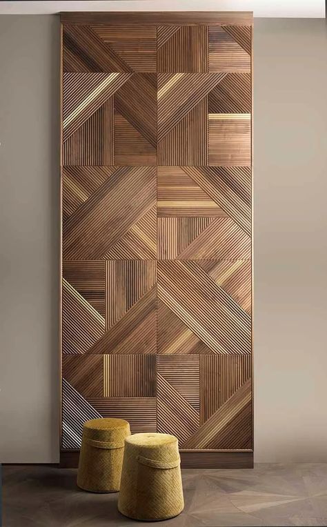 Walnut boiserie TRIBECA 3D by Arte Brotto_6 Wooden Walls Living Room, Room Decor Ideas Diy, Wall Panel Design, Interior Design Per La Casa, Room Deco, Indie Room, Partition Design, Interior Wall Design, Wall Decor Design