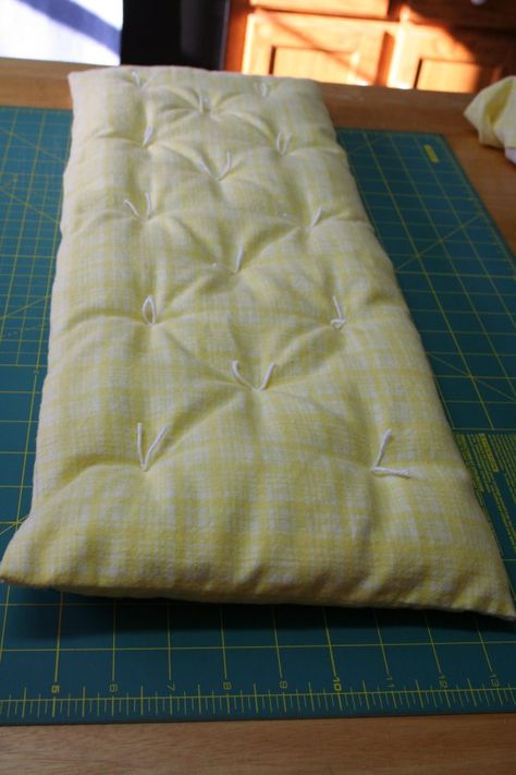 I thought I’d share how I went about making the bedding set for the doll cradle that I posted about last time . First, to make the mattress, I measured the inside bottom of the cradle.   It was 8 ½... Diy Baby Doll Bed, Diy Doll Mattress, Baby Doll Cradle, Baby Doll Furniture, Baby Doll Bed, Doll Cradle, Doll Crib, Cradle Bedding, Doll Things