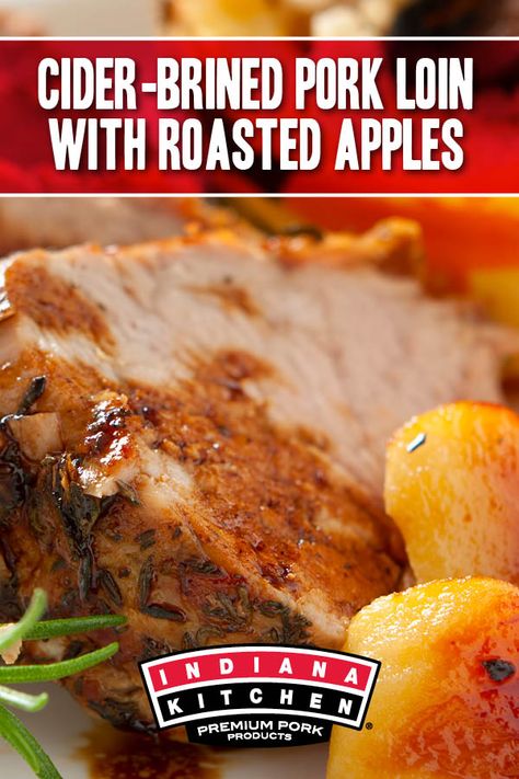 When life gives you apples, make this delicious cider-brined pork tenderloin with a side of sweet roasted apples! Featuring Indiana Kitchen pork loin! This recipes tastes best when you let the pork loin marinate in the cider overnight. Indiana Recipes, Brine Pork Loin, Pork Loin Marinade, Brine For Pork, Apple Cidar Vinegar, Smoked Pork Loin, Roasted Apples, Smoked Pork, Apple Cranberry