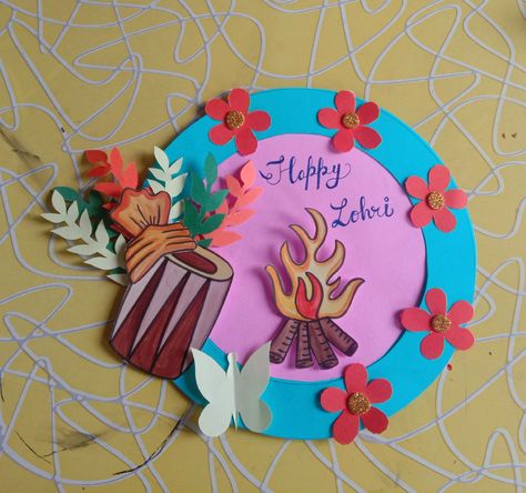 Lohri Craft For Kids, Lohri Celebration Ideas, Lohri Craft, Lohri Drawing, Lohri Decoration Ideas, Lohri Decor, Lohri Celebration, Buddha Canvas Art, Drawing Themes