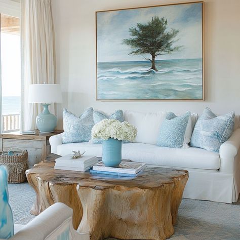 11 Coastal Living Room Ideas: Transform Your Space into a Seaside Haven | Florgeous Hampton Living Room Ideas, Coastal Modern Living Room, Cozy Coastal Living Room, Hamptons Living Room, Coastal Living Room Ideas, Coastal Modern, Coastal Living Rooms, Futuristic Style, Coastal Living Room