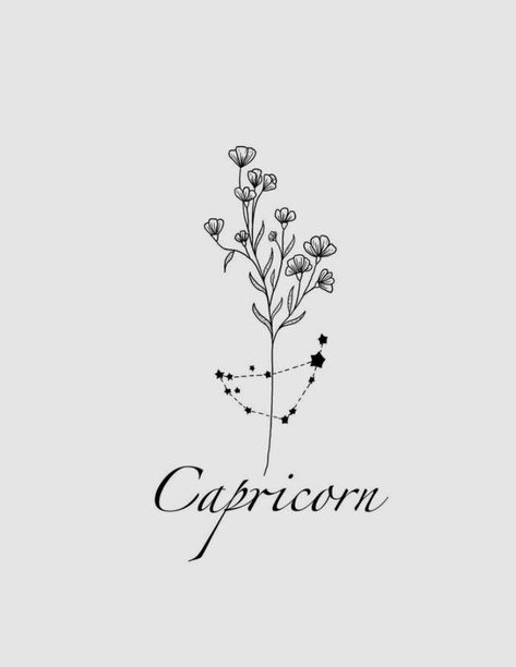 Capricorn Flower Constellation Tattoo, Capricorn Flower Tattoo Birth Month, Flower Capricorn Tattoo, Capricorn Constellation Hand Tattoo, Capricorn Tattoo With Flowers, Capricorn Ideas Tattoo, Capricorn Flower Tattoo For Women, Tattoo Ideas For Capricorn, January Capricorn Tattoo