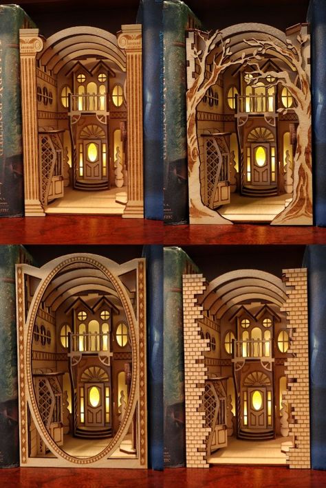 Nook Diy, Bookshelf Insert, Book Nook Kit, 3d Cnc, Book Nook, Diy Book, Oval Frame, 3d Paper, Laser Cut Wood