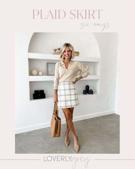 Plaid Lined Mini Skirt For Work, Chic Wool Mini Skirt For Workwear, Winter A-line Lined Mini Skirt, Aline Skirt Outfit, Chic A-line Wool Skirt, Wool Mini Skirt With Lining, Wool Skirt Outfit, Plaid Skirt Outfit, Mini Outfit