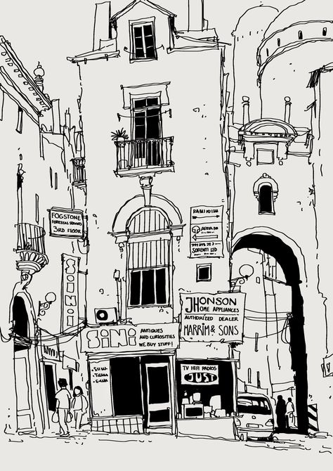 Comic Book Frames, City Sketch, Building Sketch, Building Drawing, Line Sketch, Architecture Drawing Art, Sketch A Day, Architectural Sketch, City Illustration