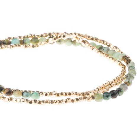 PRICES MAY VARY. ✧ STYLE - Faceted semi-precious gemstones mix with tiny geometric metal beads to adorn the wrist or neckline. Effortlessly converts from bracelet or necklace. Wraps as a bracelet 3 times or wear as a single strand necklace ✧ MATERIAL - 20" length. Made with delicate 3mm semi-precious faceted gemstones and sterling silver plated brass beads on durable stretch cord so it fits most wrists. Nickel and Cadmium-free ✧ STONE - African Turquoise: Stone of Transformation. Encouraging, Ac African Turquoise Bracelet, Amazonite Stone, African Turquoise, Stone Wrapping, Beaded Wraps, Faceted Gemstones, The Meaning, Strand Necklace, Turquoise Beads