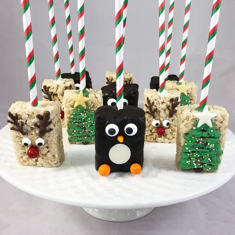 Chocolate Covered Krispie Treats, Christmas Goodies To Sell, Santa Rice Krispie Treats, Christmas Dipped Treats, Christmas Bakesale, Christmas Treat Table, Christmas Rice Crispy Treats, Rice Crispy Treats Christmas, Christmas Rice Krispie Treats