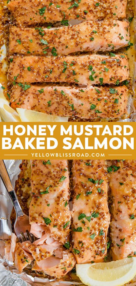 Salmon Honey, Honey Mustard Salmon Recipes, Salmon In Foil Recipes, Honey Mustard Recipes, Whole Grain Mustard, Honey Mustard Salmon, Recipe Salmon, Homemade Honey Mustard, Mustard Salmon