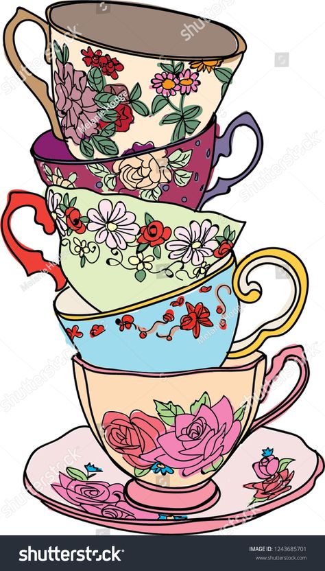 Stack Vintage Floral Teacup Illustration Stock Illustration 1243685701 | Shutterstock Spoon Illustration, Teacup Illustration, Floral Teacup, Tea Spoon, Vintage Teacups, Vintage Tea, Repeating Patterns, Image Illustration, Vintage Floral