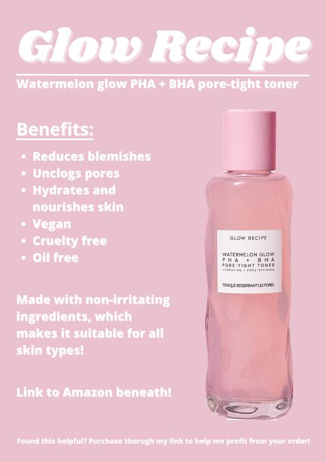 This Glow Recipe Watermelon Glow Toner is sure worth the hype! This product gives a significant reduction in pore size in only two weeks, as well as keeping the skin hydrated. It's made with non-irritating ingredients, making it suitable for everyone. Get yours now through my amazon link! Curious for more products I recommend? Link in bio to them all! Hydrating Face Moisturizer, Pink Juice, Glow Recipe Watermelon, Glow Toner, Watermelon Glow, Face Routine, Best Toner, Skin Care Toner Products, Sephora Skin Care