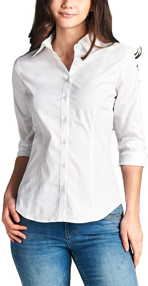 Formal Shirts Women, Ladies Shirts Formal, White Shirts Women, Formal Shirt, Women's Button Down Shirt, Blouse For Women, Formal Casual, Casual Stripes, Blouse White