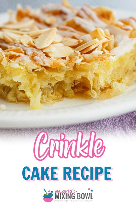 This Crinkle Cake is the ultimate dessert recipe. Full of flavor, and layers of flaky dough make up this cake and pastry hybrid. Phyllo Dough Cake, Crinkle Recipe With Phyllo Dough, Phyllo Crinkle Cake, Crinkle Recipe Phyllo, Crinkle Cake, Broken Phyllo Cake, Crinkle Cake Phyllo, Crinkled Phyllo Dessert, Crinkles Recipe