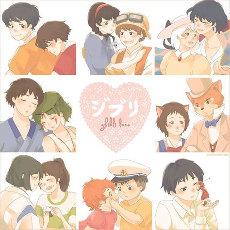 Ghibli couples Ghibli Love, Hayao Miyazaki Movies, 하울의 움직이는 성, Studio Ghibli Fanart, The Cat Returns, Ghibli Artwork, Howl's Moving Castle, Film Anime, Studio Ghibli Movies