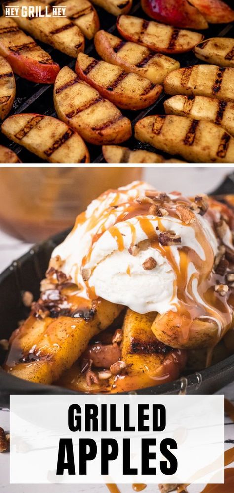 Baked Apples On The Grill, Desert On The Grill, Blackstone Apple Recipes, Grilled Apples Dessert, Grilled Dinner Ideas Fall, Fall Bbq Ideas, Bbq Desserts Grill, Bbq Apples, Grill Deserts