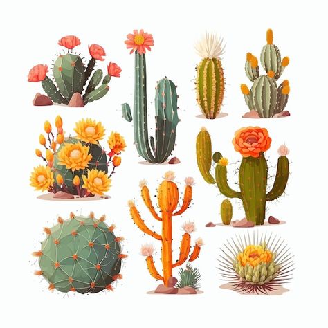 Vector set of different prickly desert p... | Premium Vector #Freepik #vector #cactus-illustration #cactus-cartoon #cactus #cute-cactus Cactus Vector Illustration, Desert Plants Illustration, Embroidery Repair, Hazbin Oc, Desert Illustration, Round Cactus, Cactus Cartoon, Cartoon Cactus, Cactus Graphic